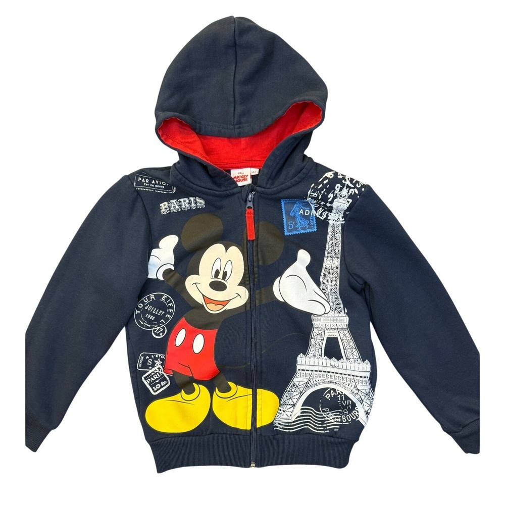 Disneyland Paris Eiffel Tower Mickey Mouse Zip Up Hoodie Navy Blue Kids Size 8A